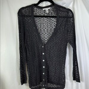 CAbi Grey Open-Knit Cardigan Sz L